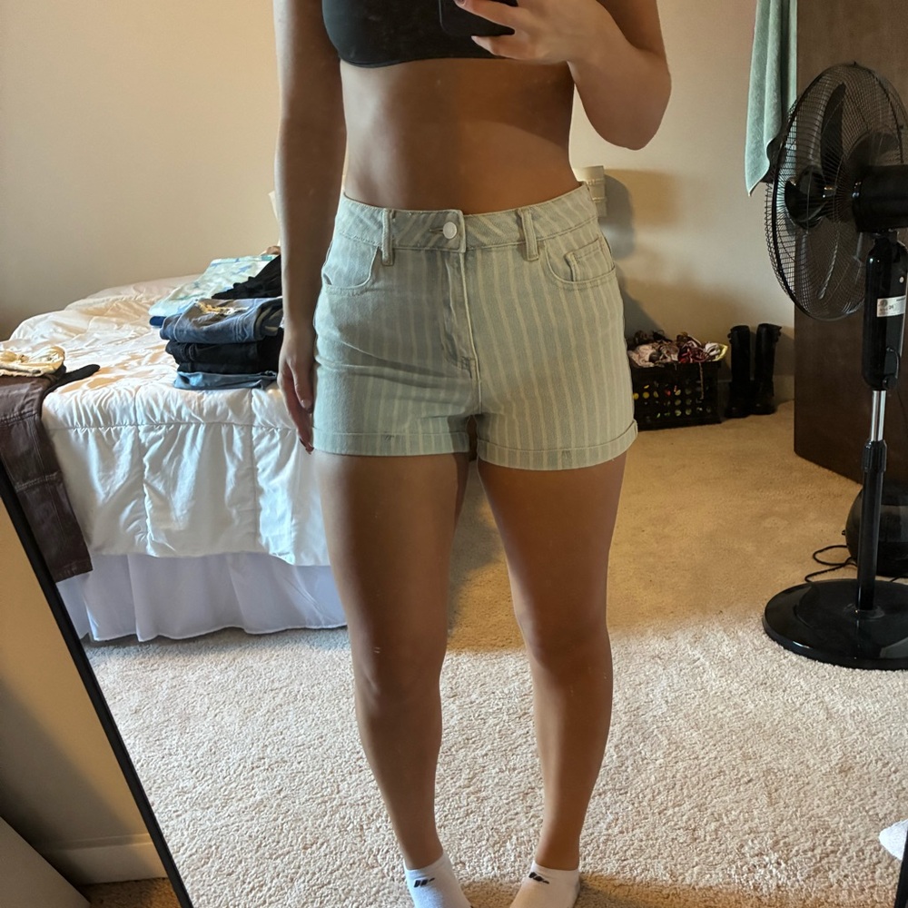 PacSun Light Blue Striped Jean Mom Shorts